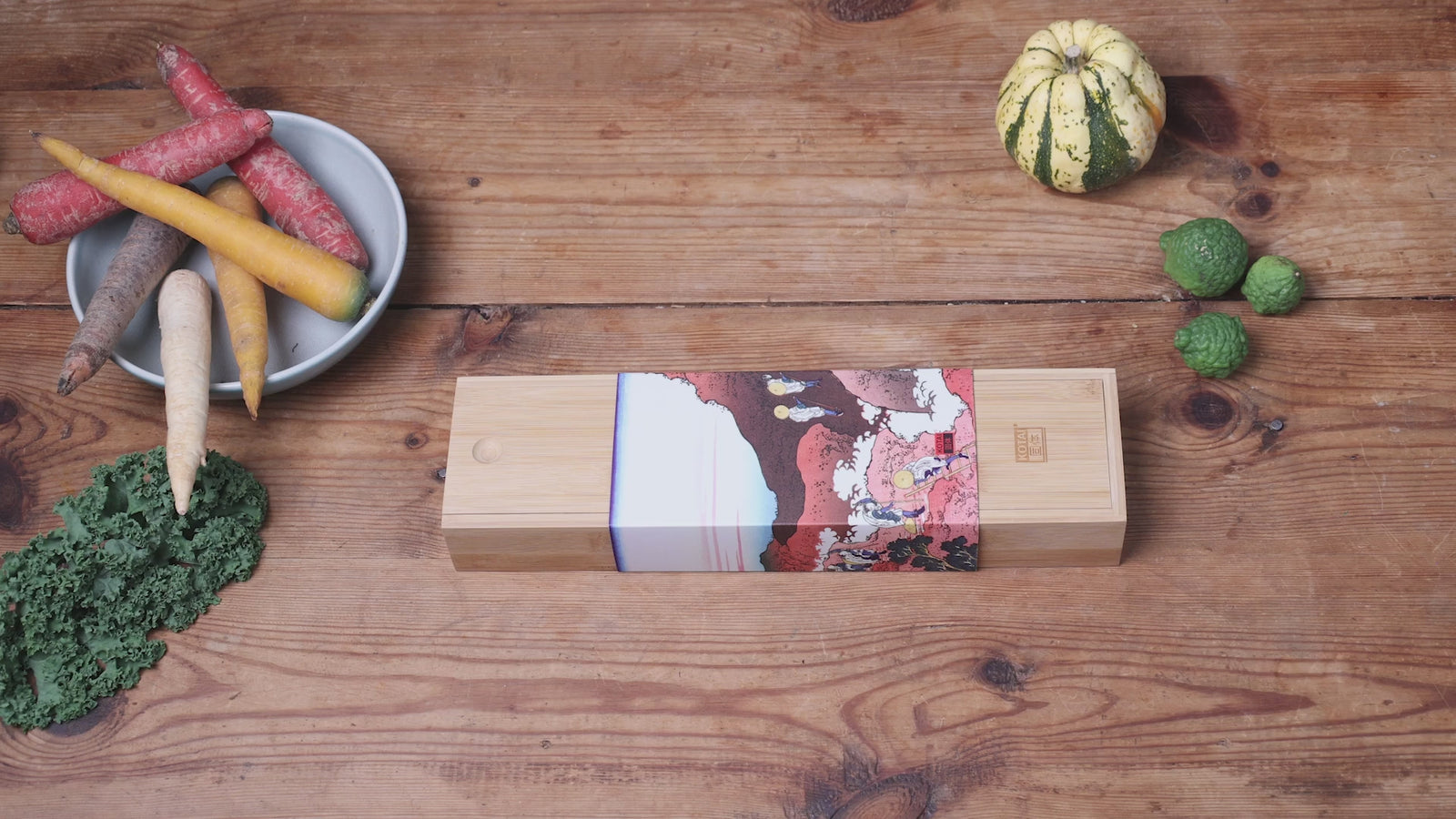 Kiritsuke nůž Bunka – japonská damašková ocel, čepel 210 mm – video